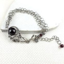 bransoletka,granat,wire-wrapping,srebrna,delikatna - Bransoletki - Biżuteria