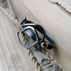 srebrny pierścionek z liściem,alabama - Pierścionki - Biżuteria