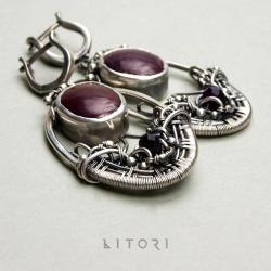 kolczyki z rubinem,srebrne,owalne,litori - Kolczyki - Biżuteria