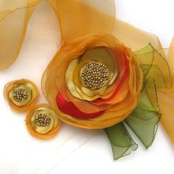 naszyjnik,kwiat,kolczyki,wstążka,satyna - Komplety - Biżuteria