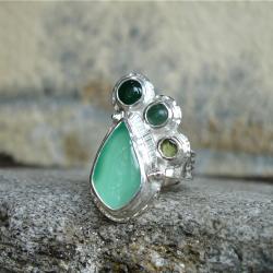 pierścien z chryzoprazem,zielony,bajkowy - Pierścionki - Biżuteria