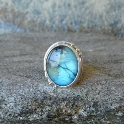 pierścionek z labradorytem,błękitny labradoryt - Pierścionki - Biżuteria