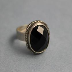pierścionek srebro retro vintage czarny onyks - Pierścionki - Biżuteria