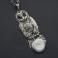 Wisiory srebrny,naszyjnik,długi,z sową,z perłą,amulet