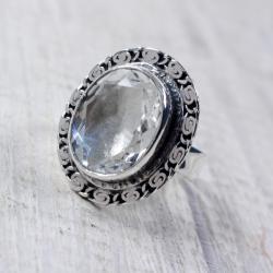 Srebrny pierścionek z kryształem górskim - Pierścionki - Biżuteria