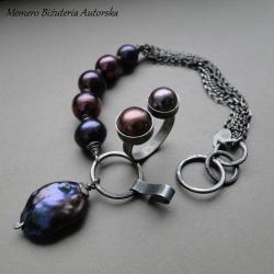 srebro,perły,bakłażan,surowe - Komplety - Biżuteria