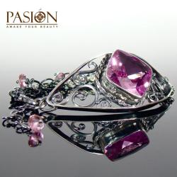 Efektowna srebrna bransoleta z różowymi Topazami - Bransoletki - Biżuteria