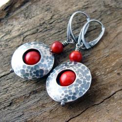 srebrne kolczyki z czerwonym koralowcem - Kolczyki - Biżuteria