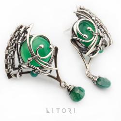 kolczyki,zielone,sztyfty,litori,wirewrapping - Kolczyki - Biżuteria