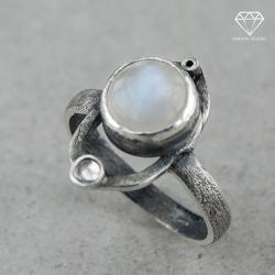 omerta,pierścionek,kamień księżycowy,oksyda - Pierścionki - Biżuteria