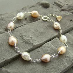 elegancka,srebrna bransoletka z perłami - Bransoletki - Biżuteria
