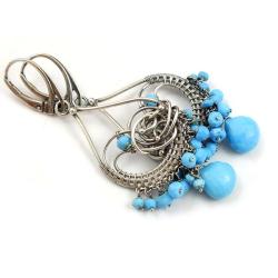 kolczyki,wire-wrapping,niebieskie,turkus,misterne - Kolczyki - Biżuteria