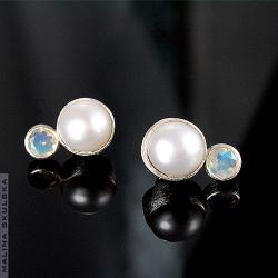 kolczyki,sztyfty,perły,opale,srebrne,eleganckie - Kolczyki - Biżuteria