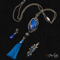 wisior,lapis lazuli,srebro,wire wrapping - Wisiory - Biżuteria