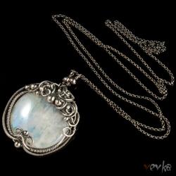 kamień księżycowy,moonstone,vevka,wire wrapping, - Wisiory - Biżuteria