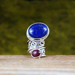 pierścionek z lapis lazuli i rubinem - Pierścionki - Biżuteria