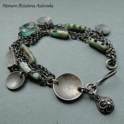 srebro,szkło,afgańskie,zielona,orientalna - Bransoletki - Biżuteria