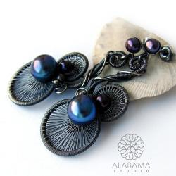 fantazyjne srebrne kolczyki z perłami,alabama - Kolczyki - Biżuteria