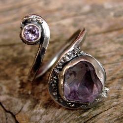 ametyst,srebro,pierścień,surowy - Pierścionki - Biżuteria