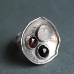 pierścionek srebro unikat faktura topione kamień - Pierścionki - Biżuteria