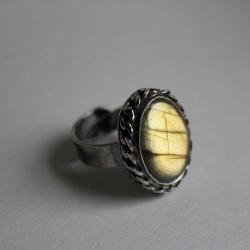 pierścionek srebro labradoryt złoto unikat faktura - Pierścionki - Biżuteria