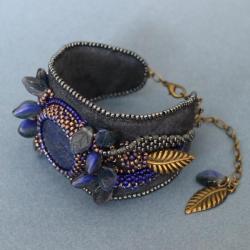 leśna bransoletka z lazurytem,haft koralikowy - Bransoletki - Biżuteria