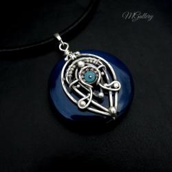 Srebrny wisior z niebieskim agatem i amazonitem - Wisiory - Biżuteria