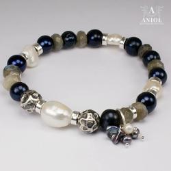 bransoleta,srebro,perły,turmaliny - Bransoletki - Biżuteria
