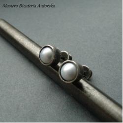 srebro,perły,białe,surowe - Kolczyki - Biżuteria