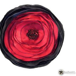 broszka,czerwona,czarna,satynowa,kwiat - Broszki - Biżuteria