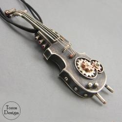 steampunk,oryginalny wisior,pendrive,skrzypce - Wisiory - Biżuteria