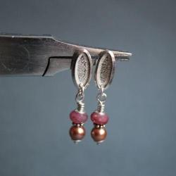 kolczyki srebro rubiny perły faktura - Kolczyki - Biżuteria