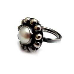 perła,srebrny,oksyda,vintage,babciny,styl,klasyka - Pierścionki - Biżuteria