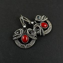 kolczyki,czerwone,wire wrapping,misterne,koral - Kolczyki - Biżuteria