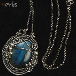 wisior,naszyjnik,labradoryt,wire wrapping - Wisiory - Biżuteria