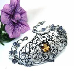 elegancka ażurowa bransoletka z cytrynem - Bransoletki - Biżuteria