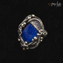 pierścień,lapis lazuli,srebro,wire wrapping - Pierścionki - Biżuteria