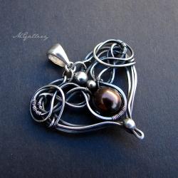 Srebrny wisior,serce,wire wrapping,perła - Wisiory - Biżuteria
