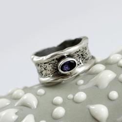 z kianitem,grawerowany,srebrny pierścionek - Pierścionki - Biżuteria