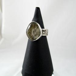 obrączka srebrna z kwarcem z turmalinem - Pierścionki - Biżuteria