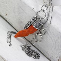 Srebrny naszyjnik z koralem - Naszyjniki - Biżuteria