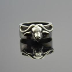męski pierścień z bykiem,srebro,ręcznie robiony - Pierścionki - Biżuteria