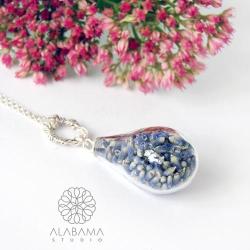 srebrny wisior z kwiatami lawendy,alabama - Wisiory - Biżuteria