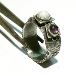 pierścień,srebro,ametyst,chalcedon - Pierścionki - Biżuteria