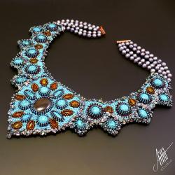 haft koralikowy,turkusy,kolia,perłowy - Naszyjniki - Biżuteria