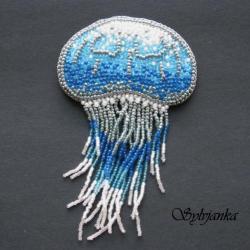broszka meduza,meduzka,unikat,haft koralikowy - Broszki - Biżuteria