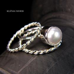 Nehesi,Pierścień,z perłą,ze srebra, - Pierścionki - Biżuteria