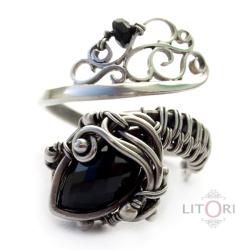 srebrny,pierścionek,dragon,czarny,litori - Pierścionki - Biżuteria