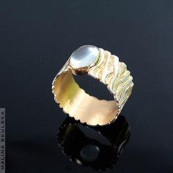 pierścionek,zebra,prehnit,srebrny,złocony - Pierścionki - Biżuteria