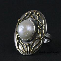 srebro,perła - Pierścionki - Biżuteria